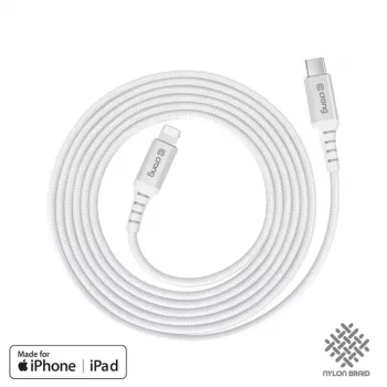 Câble de charge rapide MFi Crong Armor Link USB-C vers Lightning 150 cm Blanc