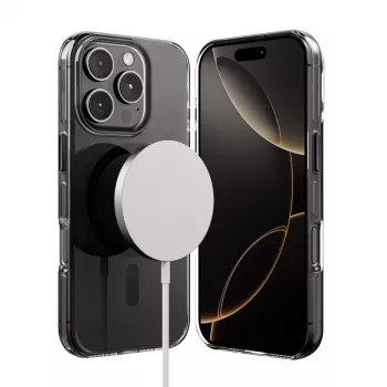 Coque Crong Clear MAG Pro pour iPhone 16 Pro Max, MagSafe, cadre noir