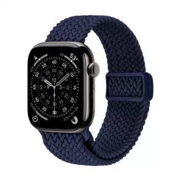 Bracelet Crong Wave Band Solo Loop en nylon tressé pour Apple Watch 44/45/46/49 mm (bleu marine)