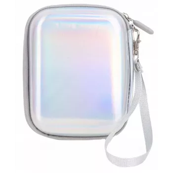 Étui en cuir PU LOVEINSTANT Sparkle Silver pour Fujifilm Instax Mini Evo / Mini Liplay / Mini Link