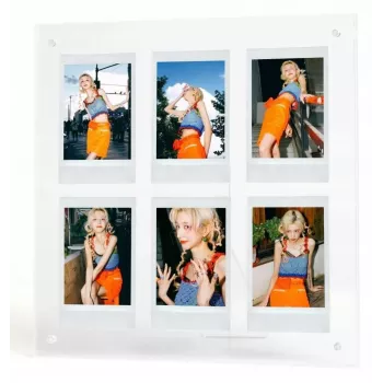 Cadre photo sur pied LOVEINSTANT pour 6 photos compatible avec Fujifilm Instax Mini / Xiaomi / Polaroid / Canon / HP / Kodak - zinc / transparent