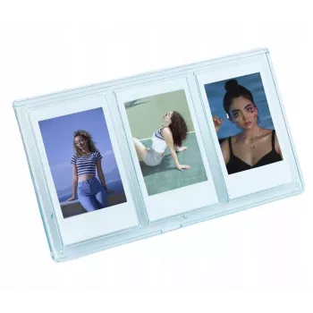 LOVEINSTANT Cadre photo sur pied pour 3 photos compatible avec Fuji Instax Mini et tirages Zink 2x3 inch - bleu