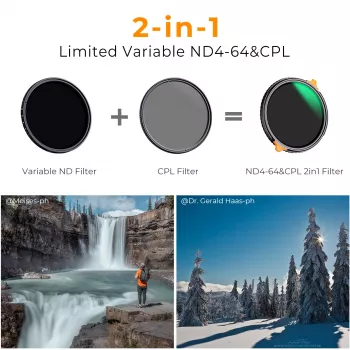 Filtre hybride 2 en 1 K&F Concept 58 mm polariseur CPL + ND4-ND64 variable gris KF01.1913