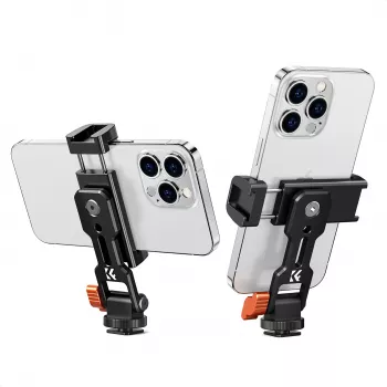 Support de trépied pour smartphone K&F Concept KF31.094 MS18 - support téléphone métallique rotatif à 360° avec filetage 1/4 inch, base Arca-Swiss, griffe froide, noir