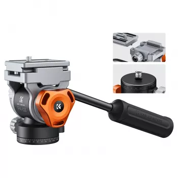 Tête vidéo fluide K&F Concept FH-03, charge 5 kg, Arca-Swiss, 1/4 inch-20 et 3/8 inch-16, noire