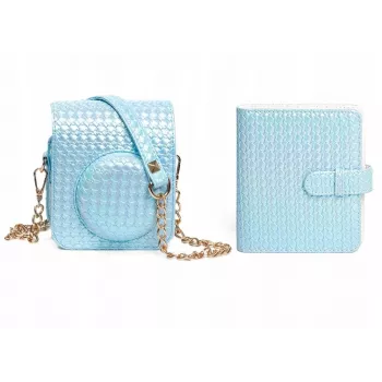 Ensemble 2-en-1 LOVEINSTANT : étui de protection pour Fuji Instax Mini 12 + album photo pour 64 photos, bleu