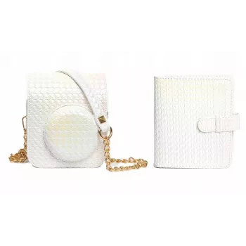 Kit 2 en 1 LOVEINSTANT : étui de protection pour Fujifilm Instax Mini 12 + album photo pour 64 photos / Blanc