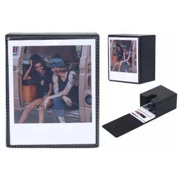Boîte de rangement photo LOVEINSTANT pour 100 tirages – Compatible avec Fuji Instax Wide, Square, Polaroid 600, Now – Noir avec fenêtre de visualisation