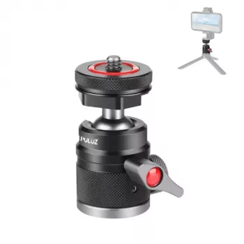 Mini rotule 3D PULUZ avec vis 1/4 pouce et 2 supports de griffe froide, capacité de charge 3 kg, noire PU3075B