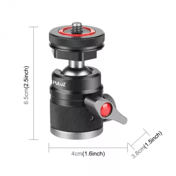 Mini rotule 3D PULUZ avec vis 1/4 pouce et 2 supports de griffe froide, capacité de charge 3 kg, noire PU3075B