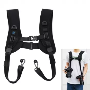 Harnais double caméra PULUZ pour 2 appareils reflex, fixation rapide, sangles d'épaule réglables, noir (PU6002)