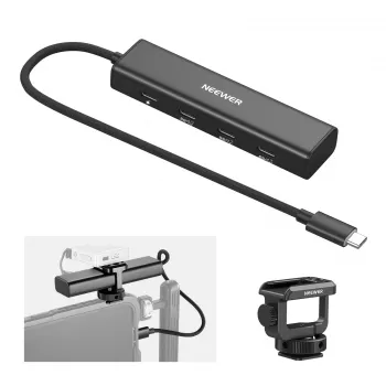 Hub USB-C NEEWER PS020E 4 en 1 avec 5x USB-C 10 Gbit/s 100 W PD, support de griffe froide et filetage 1/4 inch