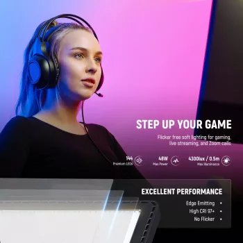 Panneau lumineux vidéo LED RGB NEEWER GL1C 48W avec pied d'éclairage réglable, CRI≥97, télécommande 2,4G et contrôle par application pour streaming et gaming