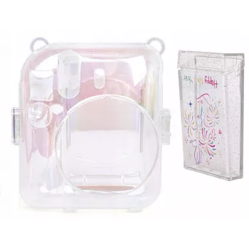 Ensemble 2 en 1 LOVEINSTANT avec coque, housse et pochette pour Fuji Instax Mini 12 et boîte de rangement photo transparente Shimmer