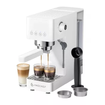 AMZCHEF CE-EM3131-WT machine à café à piston (blanc) - machine à espresso 20 bars avec buse vapeur