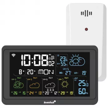 Station météo Levenhuk Wezzer PLUS LP80 avec écran LCD couleur, capteur sans fil, noir