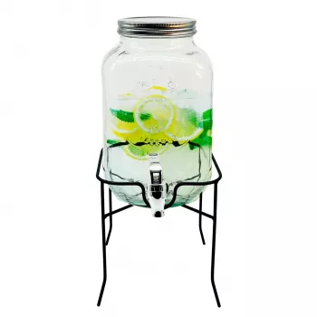 Distributeur de boissons avec robinet et support métallique Adler AD 6741, 4 l, verre sodocalcique, couvercle à vis, robinet de rechange inclus