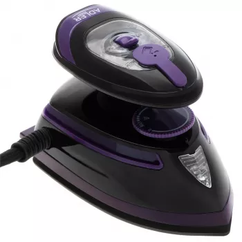 Fer à repasser vapeur de voyage Adler AD 5049, 420 W, semelle céramique 14 x 7,5 cm, réservoir d'eau 30 ml, double tension 110/220 V, noir/violet