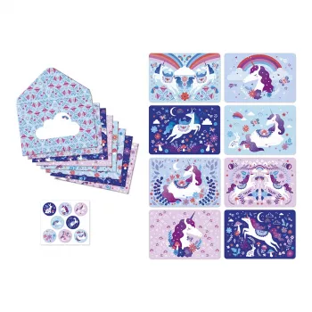 Kit de papeterie Janod Dreamland licorne 40 pièces - invitations, cartes de remerciement, enveloppes, autocollants, stylo
