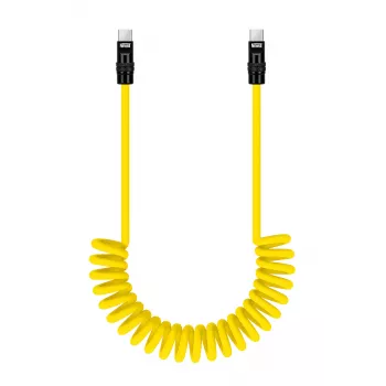 Câble USB-C vers USB-C Newell 100W, 1,5 m, silicone, spiralé, jaune-noir