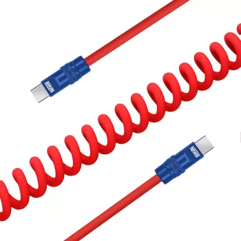Câble USB-C vers USB-C Newell 100W 1,5 m silicone spiralé rouge-bleu marine