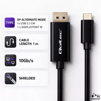 Câble Qoltec USB-C vers DisplayPort 1 m, 5K 60 Hz, noir