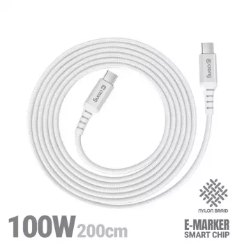Crong Armor Link câble USB-C vers USB-C 100W PD 5A 200cm blanc
