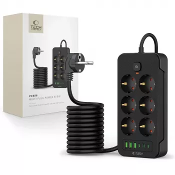 Multiprise TECH-PROTECT PC6X6 3 USB et 3 Type-C et 6 prises 200 cm noire