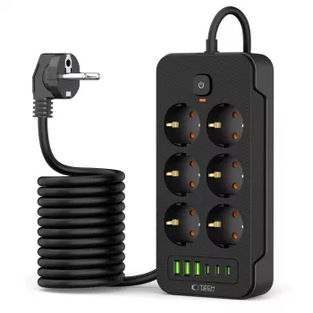 Multiprise TECH-PROTECT PC6X6 3 USB et 3 Type-C et 6 prises 200 cm noire