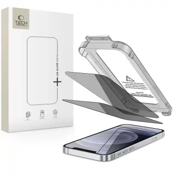 Protection d'écran en verre trempé confidentialité Spy+ Quick Set TECH-PROTECT pour Apple iPhone 12 / iPhone 12 Pro (lot de 2)
