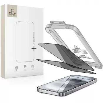 Protection d'écran en verre trempé confidentialité QUICK SET SPY+ TECH-PROTECT lot de 2 pour Apple iPhone 15 / iPhone 16