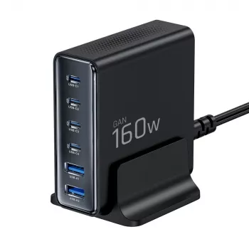 Chargeur de bureau TECH-PROTECT DC160W-GAN 6 ports PD 160W / QC3.0, noir