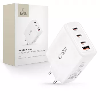TECH-PROTECT NC120W-GAN Chargeur réseau 4 ports PD 120W / QC3.0 blanc