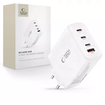 TECH-PROTECT NC140W-GAN Chargeur réseau 4 ports PD 140W / QC3.0 blanc