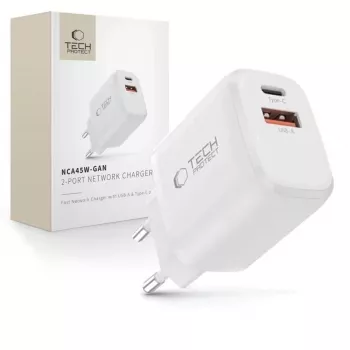 TECH-PROTECT NCA45W-GAN Chargeur réseau 2 ports PD 45W / QC3.0 blanc