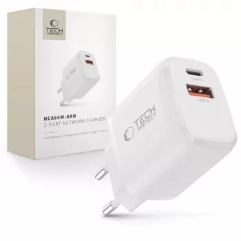 TECH-PROTECT NCA65W-GAN Chargeur réseau 2 ports PD 65W / QC3.0 blanc