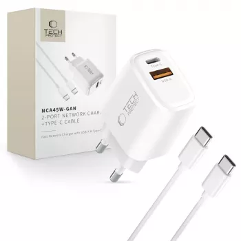 TECH-PROTECT NCA45W-GAN Chargeur réseau 2 ports PD 45W / QC3.0 + câble Type-C blanc