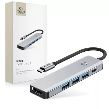 TECH-PROTECT HB01 adaptateur hub 5IN1 Type-C + USB3.0 + HDMI 4K 60HZ + PD100W gris sidéral