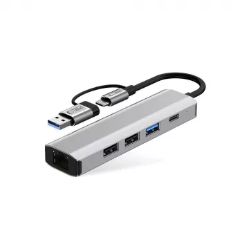Adaptateur hub HB03 TECH-PROTECT 5 en 1 Type-C + USB 2.0 + USB 3.0 + RJ45 Space Grey