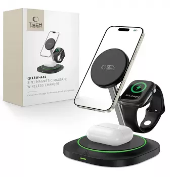 Tech-Protect QI15W-A46 station de charge sans fil MagSafe 3IN1 noire