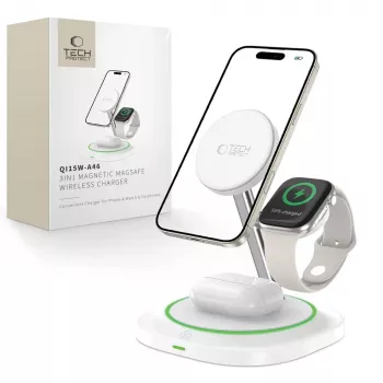Tech-Protect QI15W-A46 station de charge sans fil MagSafe 3IN1 blanche