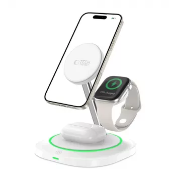Tech-Protect QI15W-A46 station de charge sans fil MagSafe 3IN1 blanche