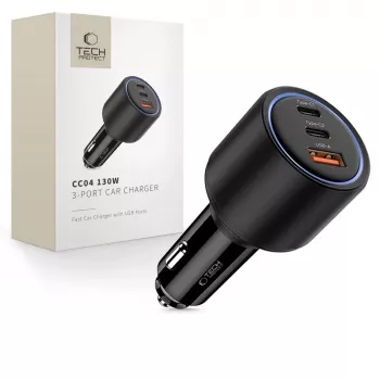 Chargeur de voiture TECH-PROTECT CC04 3 ports PD 130W, noir