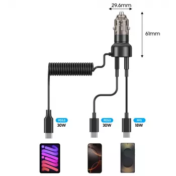Chargeur de voiture TECH-PROTECT CC05 2 ports PD 60W + câble, noir