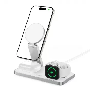 TECH-PROTECT QI15W-A47 Chargeur sans fil magnétique MagSafe 3 en 1 blanc