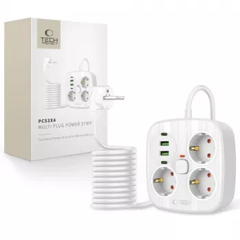 TECH-PROTECT PCS3X4 Multiprise 2 USB & 2 Type-C & 3 prises 200cm blanche