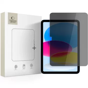 Protection d'écran de confidentialité Tech-Protect Glass Spy+ pour Apple iPad 10,9 pouces (10e génération 2022) / 11 pouces (2025) - verre trempé, confidentialité bidirectionnelle, dureté 9H, 0,3 mm, revêtement oléophobe, sans bulles, transparent