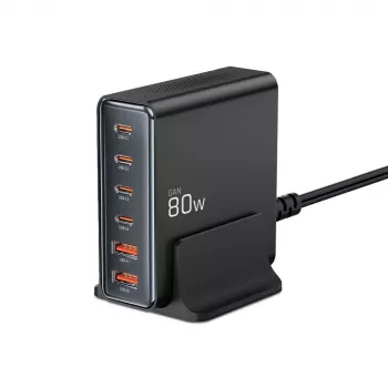 Chargeur USB-C GaN 80W 6-PORT Tech-Protect DC80W-GAN noir