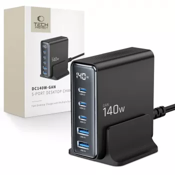 TECH-PROTECT DC140W-GAN Chargeur de bureau 5 ports PD 140W / QC3.0 Noir