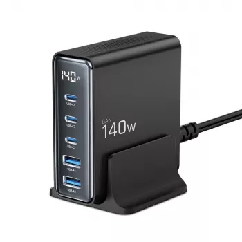 TECH-PROTECT DC140W-GAN Chargeur de bureau 5 ports PD 140W / QC3.0 Noir